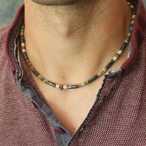 Collier ras de cou homme turquoise véritable, ras du cou homme turquoise africain, collier homme, bijoux homme turquoise, tour de cou surfeur homme