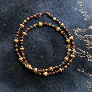 Jasper Men&#39;s Necklace, Red Creek Jasper Necklace For Men, Natural Gemstones Men&#39;s Choker Necklace, Boho Style Men&#39;s choker Necklace