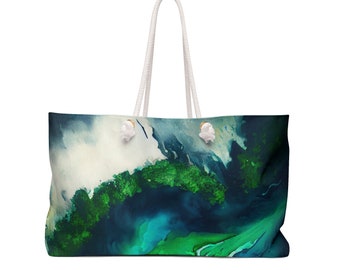 Coastal Escape Weekender Tote: Serene Sky to Sea Watercolor Design for Stylish Travels