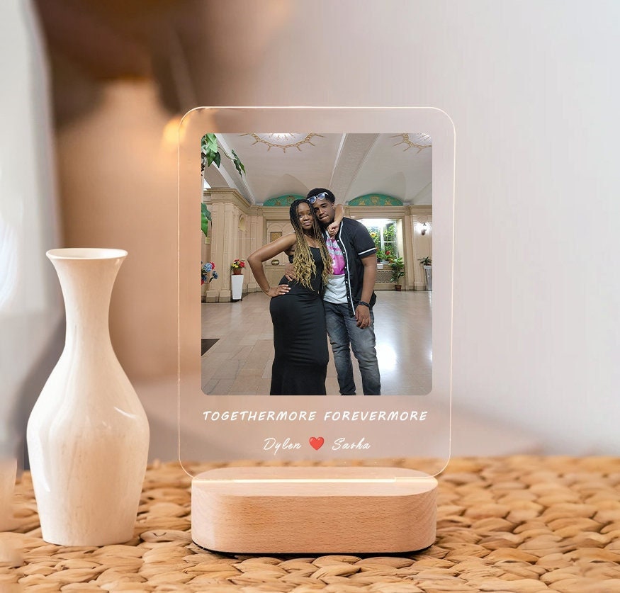 Cadre Photo Personnalisable Avec Veilleuse - Base En Bois, éclairage RGB - Cadeau Idéal Pour Anniversaire, Mariage, Fête Des Mères