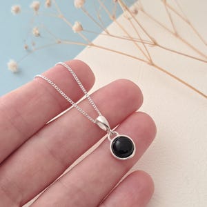Black onyx necklace natural stone, pendant and chain and 925 silver