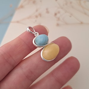 Echter Ostsee Larimar und Bernstein Anhänger in 925 Silber