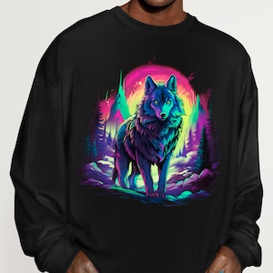 Aurora Borealis Magic Sweatshirt: Northern Lights Dream Wolf - Cool Graphic Pullover - Unique Gift Idea
