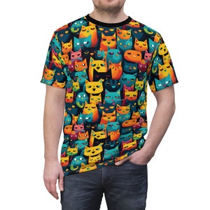 Whisker Wonderland - Vibrant Cat Print T-Shirt