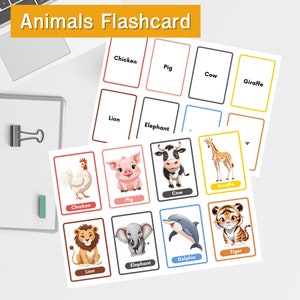 Cartes-éclair animaux, cartes-éclair éducatives, cartes-éclair pour tout-petits, chambre de bébé Montessori, documents imprimables en anglais.