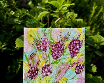 Lente in volle bloei, bloemen, vierkante kunst, minischilderij, kleurrijk schilderij, klein canvas, een wereld van positiviteit, cadeau