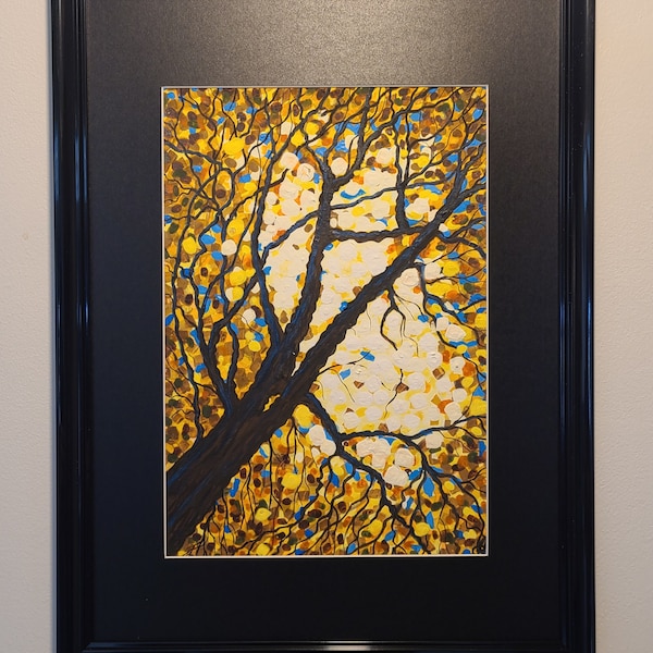 Arbre ensoleille, arbre d'automne, peinture colorée, un monde de positivité,cadeau, art naïf