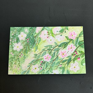 Manzano en flor, flores, mini pintura sobre lienzo, un mundo de positividad, regalo, arte naif, primavera.