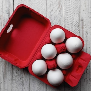 Red Egg Carton: Recycled Pulp, Holds 6 Eggs, Half Dozen
