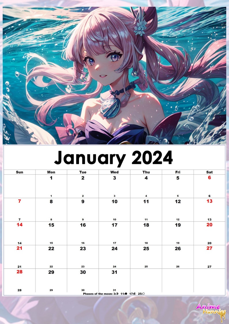 Genshin Hunnies 2024 Calendar A4 Print Ready Etsy