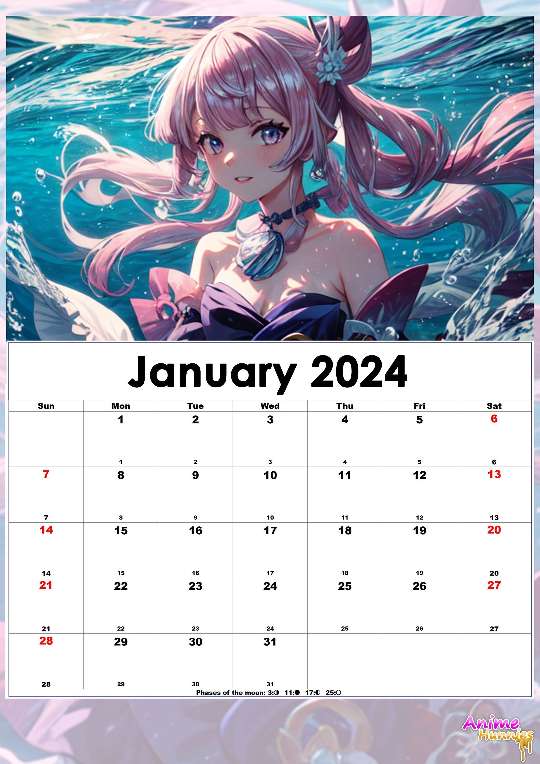 Anime Calender 2024 Anime Calender Printable Custom Manga 