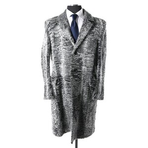 Men&#39;s Grey Persian Lamb Fur Coat: Mink Collar, Formal Outfit