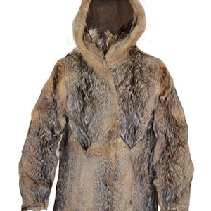 MEN’S Real Coyote Fur Jacket -  Full Pelts Hooded Bomber Jacket Coat Parka Puffer
