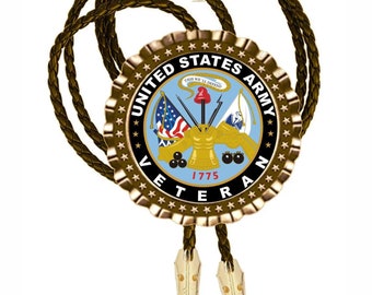 United States Army Veteran  Bolo Tie Birthday gift, Photo Bolo Tie . All Brass Material Large Neck Tie