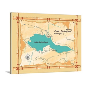 Lake Sutherland Washington-kaartkunst Posters, prints of canvasdoeken Gicléedruk Arial-kaarten Locaties kaartafdrukken