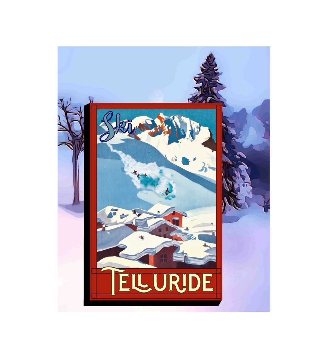 CANVAS Wrap Giclee Art Ski Telluride Colorado Travel Poster Art Sizes ...