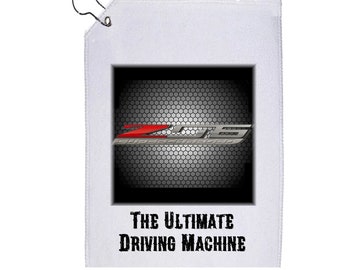 Serviette de golf Corvette Z06 pour voiture, 30,5 x 45,7 cm (12 x 17 po.) avec crochet L'engin idéal pour le golf