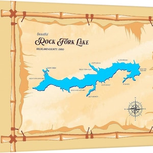 Rocky Fork Lake Ohio Map Art Posters, Prints or Canvas Wraps Giclee Printing Arial Maps Locations Map Prints Fishing for Bass
