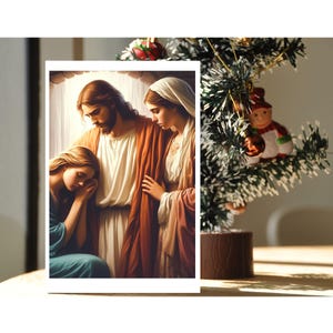 CONJUNTO PERSONALIZADO DE 6 tarjetas de arte religioso con la frase Feliz Navidad de Jesús y María, tarjetas de notas, tarjetas personales + sobres
