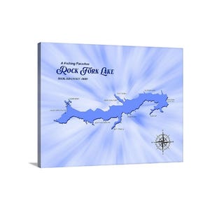 Rock Fork Lake Ohio Map Art Posters, Prints or Canvas Wraps Giclee Printing Arial Maps Locations Map bass Fishing Paradise
