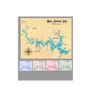 Posters d'art de carte de Bull Shoals Lake, impressions ou emballages sur toile Giclée d'impression de cartes en Arial 5 couleurs au choix Plages de sable Divertissements estivaux
