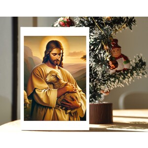 CONJUNTO PERSONALIZADO DE 6 tarjetas de arte religioso, tarjetas de notas, tarjetas personales + sobres con la frase "Feliz Navidad, Jesús y el Cordero"