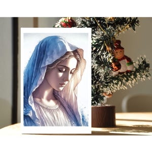 CONJUNTO PERSONALIZADO DE 6 tarjetas de arte religiosas navideñas con la fe católica de la Virgen María, tarjetas de notas, tarjetas personales + sobres