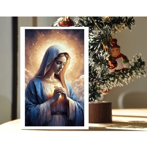 CONJUNTO PERSONALIZADO DE 6 tarjetas de arte religiosas navideñas con la fe católica de la Virgen María, tarjetas de notas, tarjetas personales + sobres