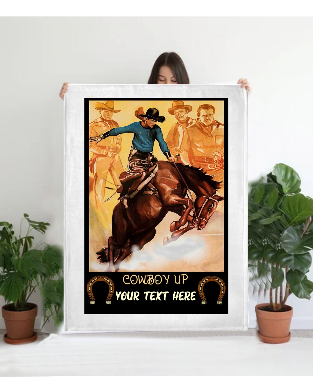 Personalized Custom Made Fleece Blanket Cowboy Art Art Saddle Etsy