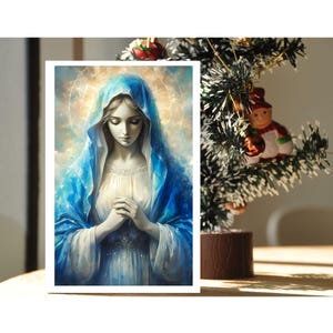 CONJUNTO PERSONALIZADO DE 6 tarjetas de arte religiosas navideñas con la fe católica de la Virgen María, tarjetas de notas, tarjetas personales + sobres