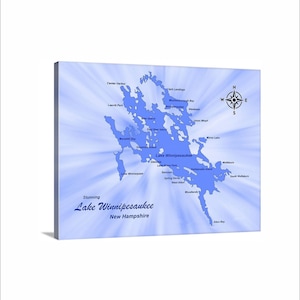Lake Winnipesaukee Kaart New Hampshire Art Posters, prints of canvasdoeken Gicléedruk Arial-kaarten Locaties Kaart Visparadijs