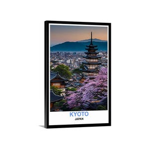 Kyoto Travel Print Poster City Arial Art Japanese Homes Japan Illustration Wall Decor Art Living or Family Room Japanese architecture Minka
