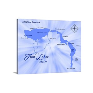Twin Lakes Idaho Map Art Posters, Prints or Canvas Wraps Giclee Printing Arial Maps Locations Fly Fishing Paradise