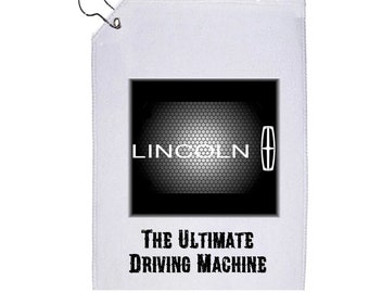 Serviette de golf Lincoln Car Art 12 x 17 pouces avec crochet La machine de conduite ultime, parfaite pour les amateurs de golf