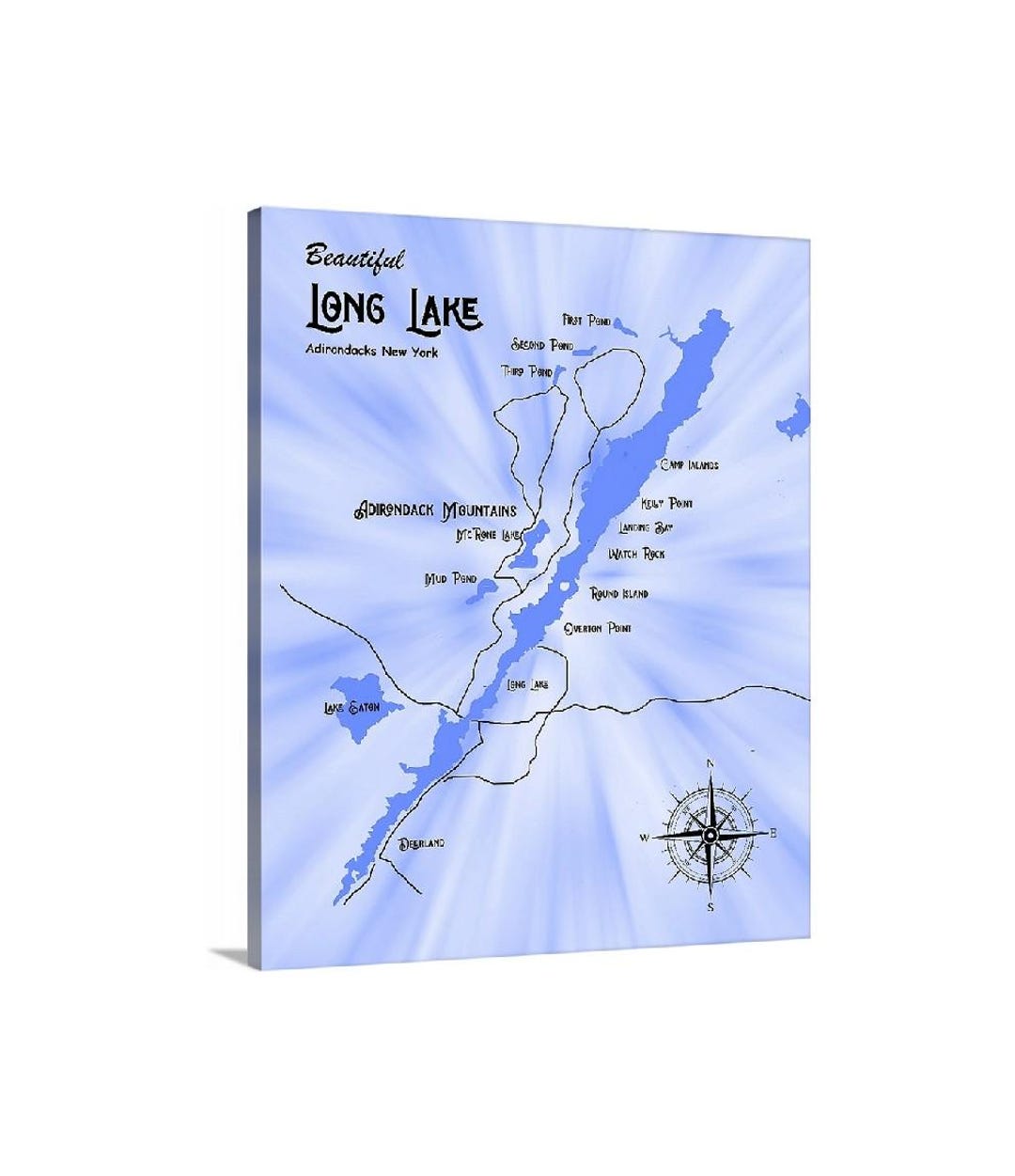 Long Lake Adirondacks New York Map Art Posters, Prints or Canvas Wraps ...