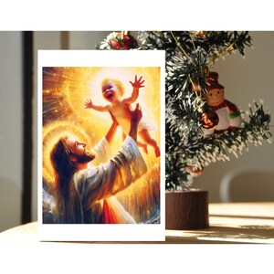 CONJUNTO PERSONALIZADO DE 6 tarjetas de arte religioso con motivos navideños de Jesús y un bebé recién nacido, tarjetas de notas, tarjetas personales + sobres