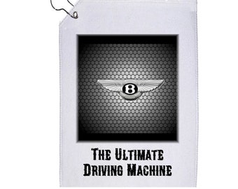 Serviette de golf Bentley Car Art 12 x 17 pouces avec crochet La machine de conduite ultime, parfaite pour les amateurs de golf