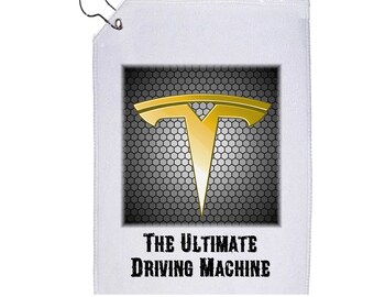 Serviette de golf Tesla Car Art 12 x 17 pouces avec crochet La machine de conduite ultime, parfaite pour les amateurs de golf
