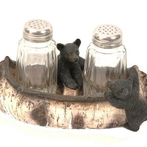 Black Bear In a Canoe Salt and Pepper Shakers Wild Life Western Home Table Top Decor and Accessory