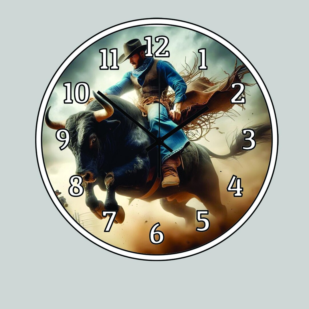 Rodeo Bull Riding Cowboy 8 Seconds Art Painting Wall Clock Painting ...