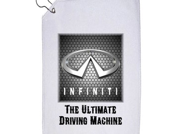 Serviette de golf Infiniti Car Art 12 x 17 po. avec crochet La machine à conduire ultime, parfaite pour les amateurs de golf