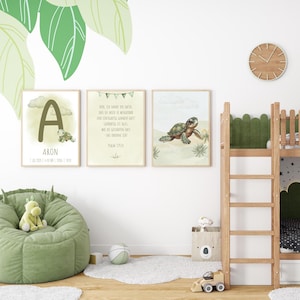 Cartel cristiano para niños | Habitación infantil | Versículo bíblico Salmo 139:14 | Set de 3 personalizados | tortuga | A3 y A4