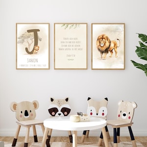 Cartel cristiano para niños | Habitación infantil | Versículo bíblico Isaías 43:1b | Set de 3 personalizados | León | Formatos A3 y A4
