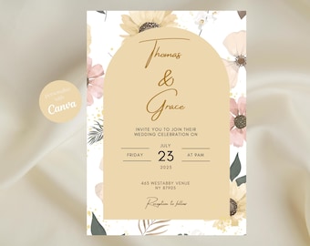 Minimalistische Blumen Hochzeitseinladung, Elegante Blumen Hochzeit einladen, Minimalistische Hochzeitseinladung, anpassbare Hochzeitseinladung