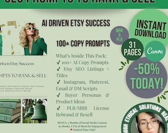 Etsy Verkäufer AI Prompt Pack | Digitale Produkte verkaufen | Seo Copy Prompts für Listings | Etsy Seo-Leitfaden für Macher und Coaches | MRR PLR Lizenz