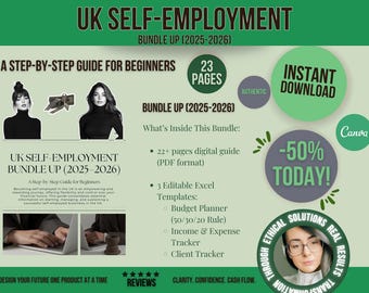 UK Self-Employment Guide 2025–2026 | Start a Business in UK | HMRC Registration Tax & Bookkeeping Bundle | Sole Trader Startup Self Employed