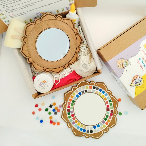 Kit de mosaïque en bois, kit d’artisanat de bricolage pour enfants, ensemble en bois, cadeau d’art fait maison, artisanat pour enfants, art de créativité, bois de hêtre naturel, miroir