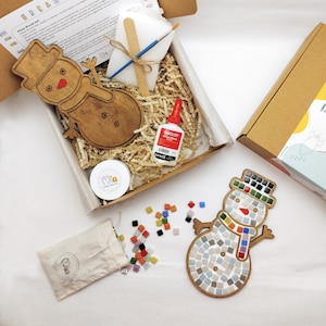 Kit de mosaico de madera de muñeco de nieve, kit de artesanía diy para niños, pasatiempo de año nuevo, regalo casero de arte hecho propio, artesanía para niños, artesanía navideña, madera de haya natural