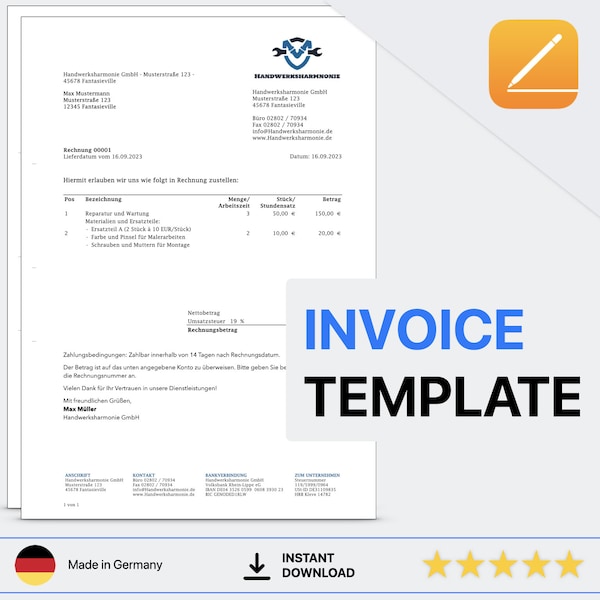 Pages Rechnung Mac | Rechnungsvorlage  Pages | Invoice Template | Professionelle Geschäftsrechnung | Small Business printable digital, logo