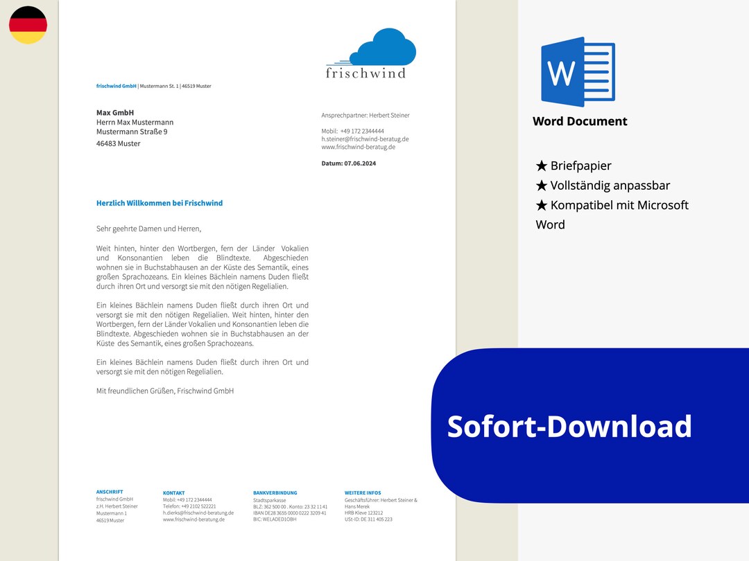 Stationery DIN A4 Print Template Template for Word .docx Microsoft